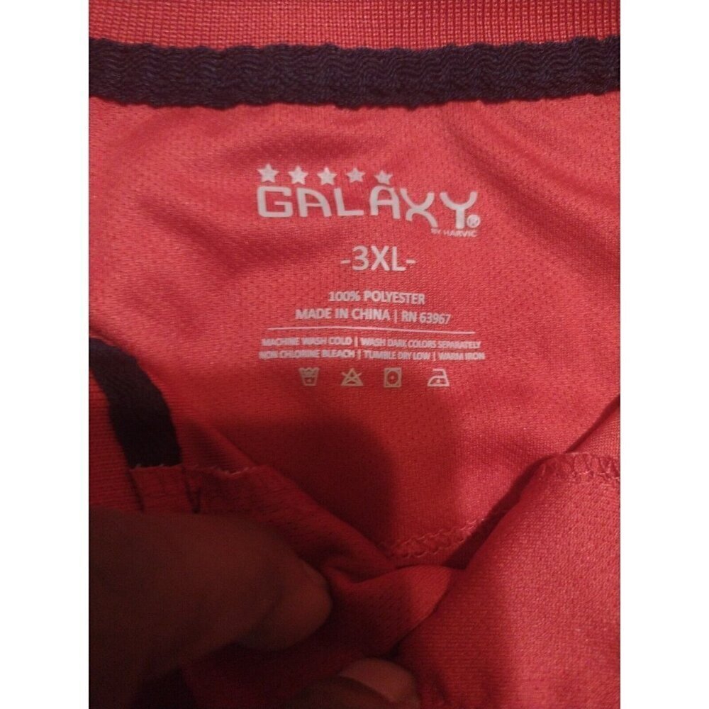 New NWT Men's Galaxy Size 3XL Solid Red Short Sleeve Polo Shirt Moisture Wicking - Picture 7 of 9